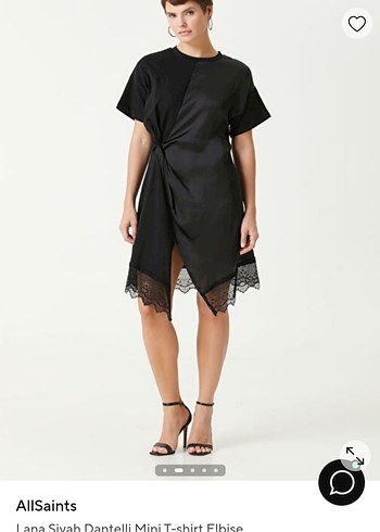 AllSaints Siyah Dantel Detaylı Midi Elbise
