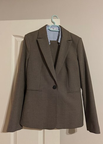 Çizgili Kahverengi Kadın Blazer Ceket