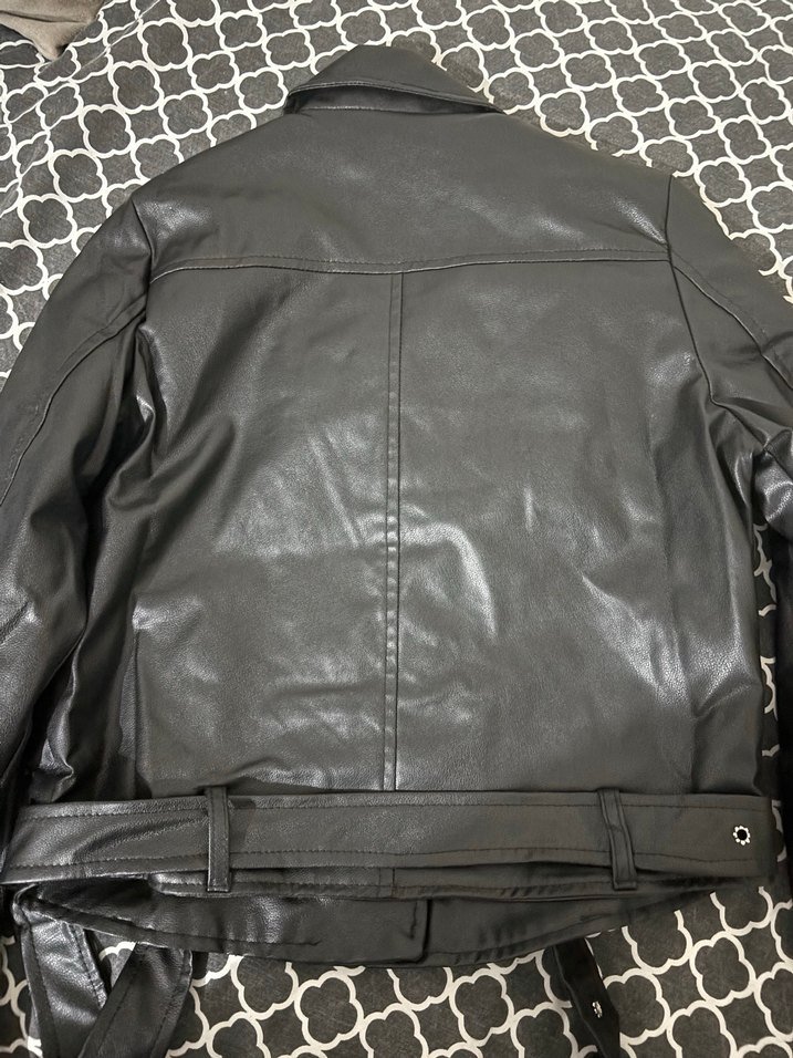 Kadın Siyah Deri Biker Ceket — görsel 3/4