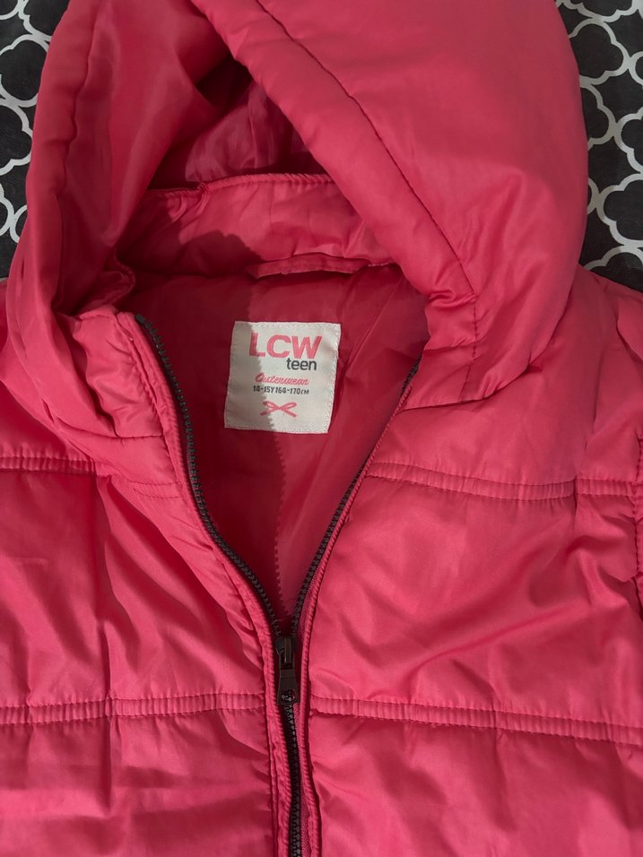 Pembe Kapüşonlu Fermuarlı Kadın Yelek - Görsel 2