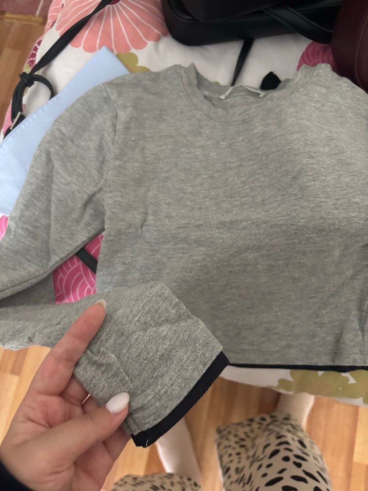 Gri Melanj Bisiklet Yaka Zara crop — görsel 2/5