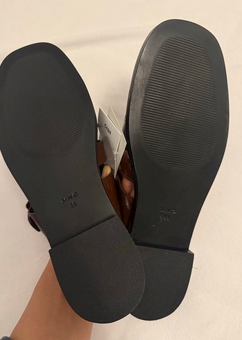 Mango MNG Kahverengi Deri Tokalı Kadın Sandalet