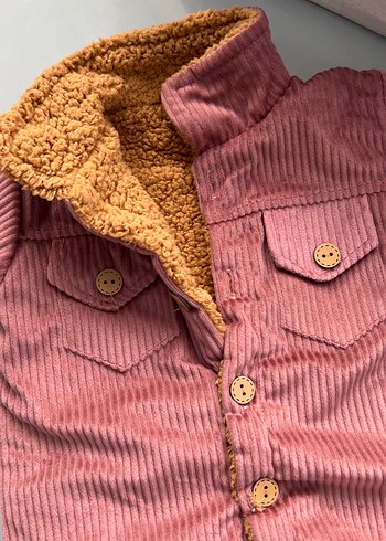 Pembe Kadife Bebek Kız Tulumu Düğmeli - Görsel 4