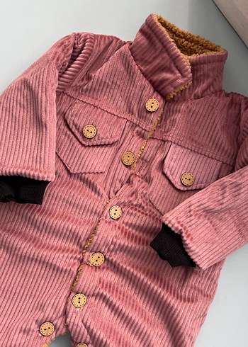 Pembe Kadife Bebek Kız Tulumu Düğmeli - Görsel 2