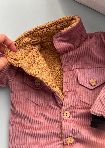 Pembe Kadife Bebek Kız Tulumu Düğmeli - Görsel 3