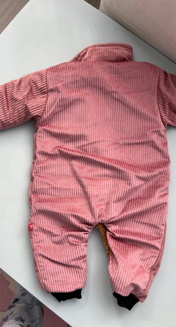 Pembe Kadife Bebek Kız Tulumu Düğmeli - Görsel 5