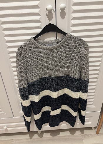 Bershka Gri Melanj Dalgali Triko Kazak