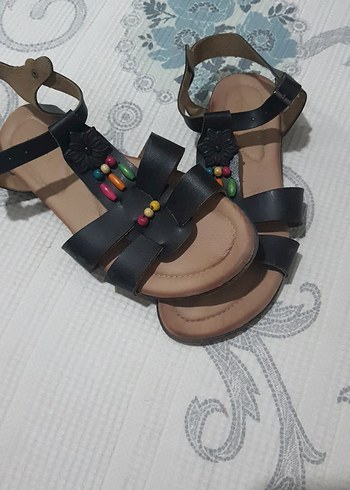 39 Beden çeşitli Renk Renkli Nakışlı Bohem Dolgu Topuklu Kadın Sandalet 39 numara