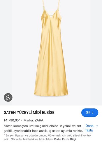 Saten Yüzeyli Sarı Uzun Askılı Elbise