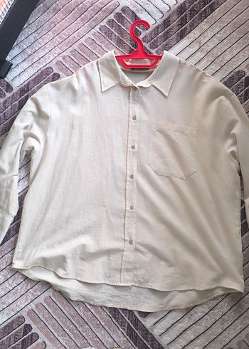 Düğmeli Beyaz Hamile Keten Gömlek - Görsel 2