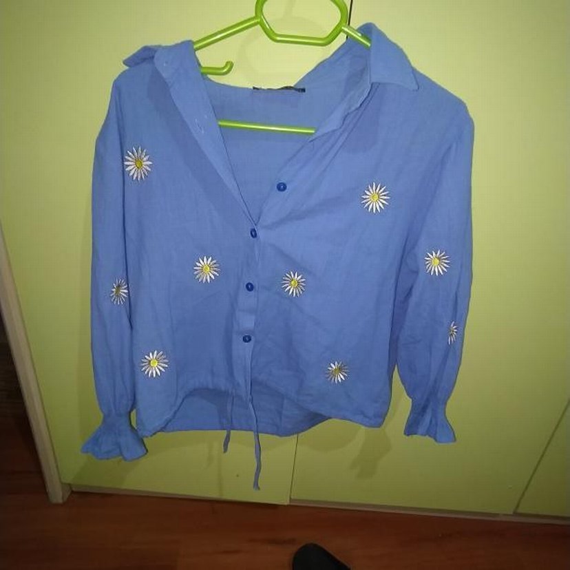 Nakışlı Mavi Kadın Keten Gömlek - Görsel 3