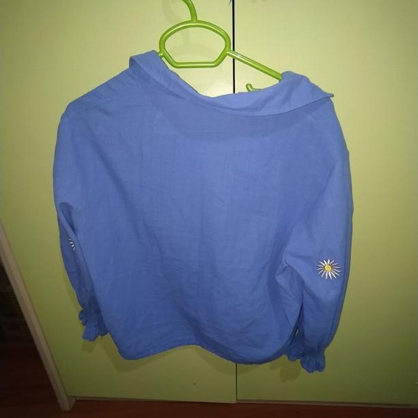 Nakışlı Mavi Kadın Keten Gömlek - Görsel 2