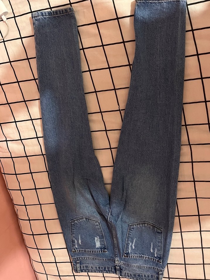 Yırtmaçlı Mavi Kadın Midi Kot Pantolon - Görsel 3