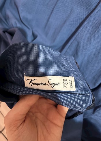 Lacivert Pilili Midi Keten Etek - Görsel 3