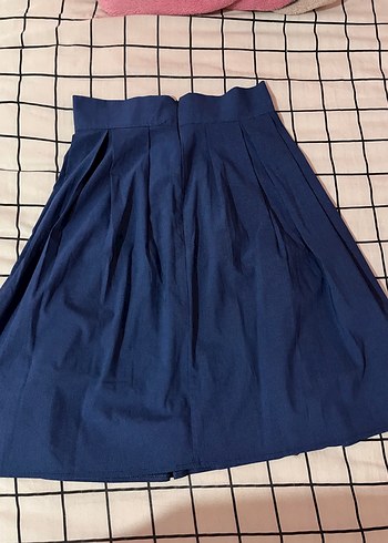 Lacivert Pilili Midi Keten Etek - Görsel 2