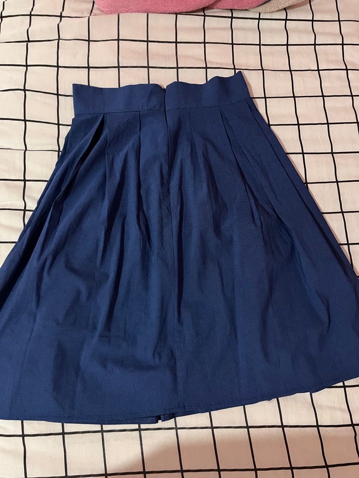 Lacivert Pilili Midi Keten Etek - Görsel 2