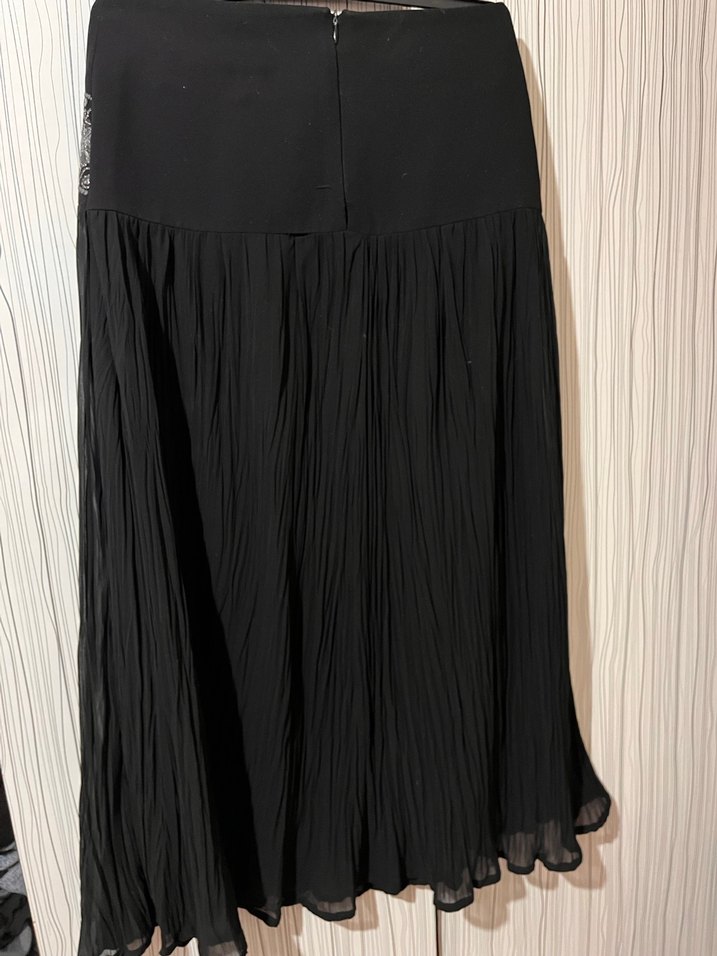 Nakışlı Pilili Siyah Uzun Etek - Görsel 3