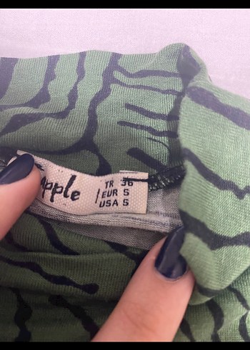 Yeşil Desenli Balıkçı Yaka Bluz - Görsel 5