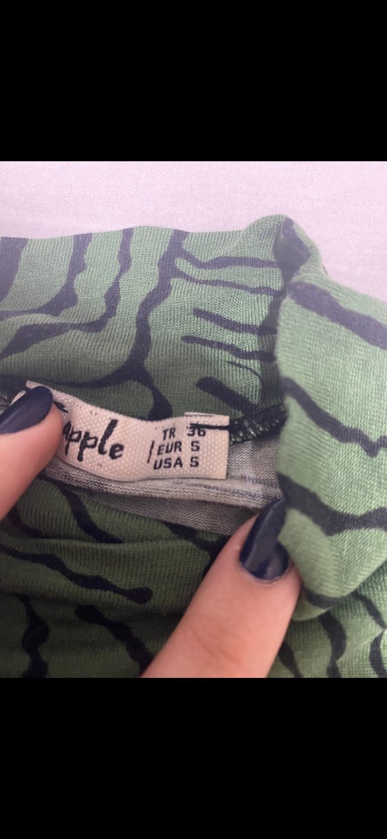 Yeşil Desenli Balıkçı Yaka Bluz - Görsel 5