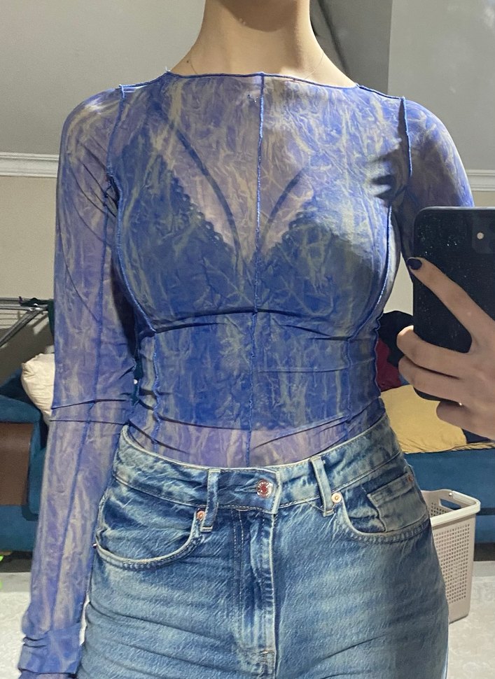 Transparan Uzun Kollu Kadın Bluz - Görsel 2