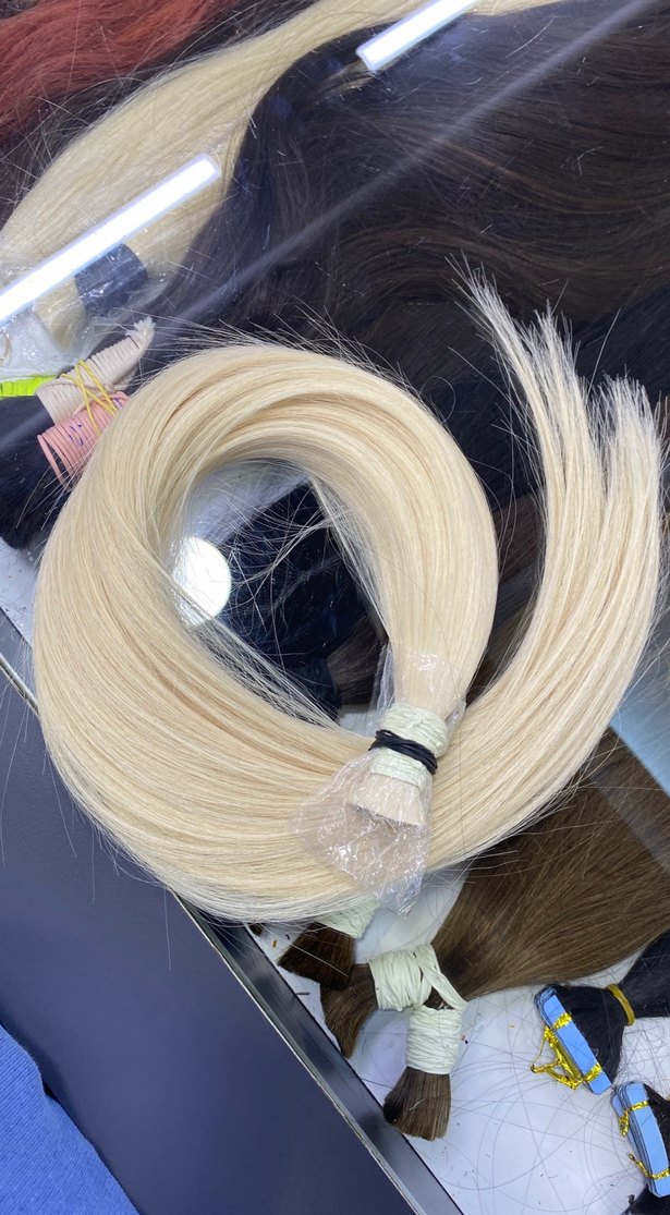 65 cm platin gerçek saç - Görsel 3