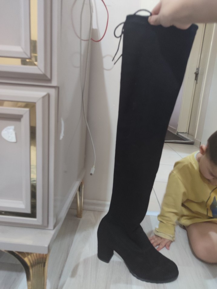 Siyah Süet Tokalı Dizüstü Kadın Çizme - Görsel 4