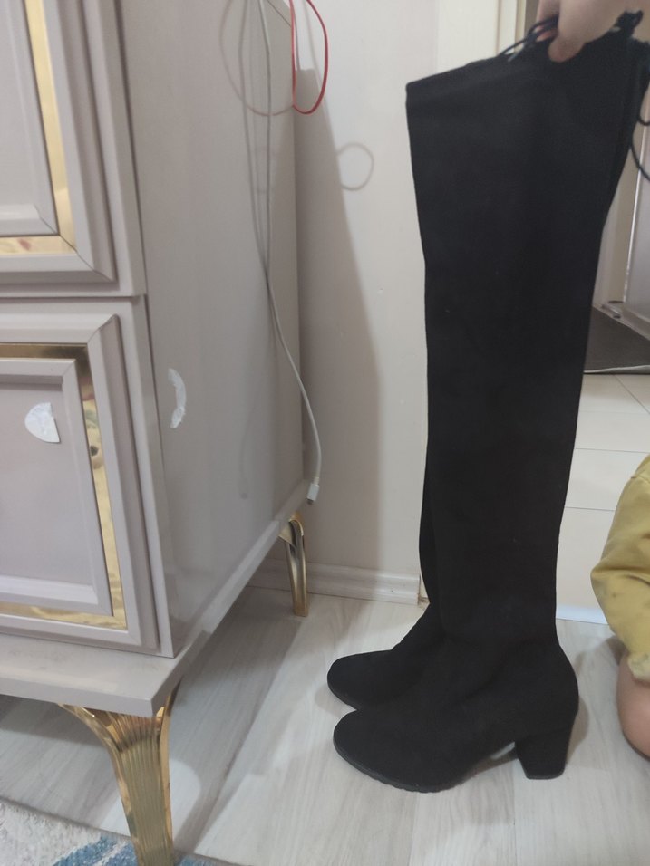 Siyah Süet Tokalı Dizüstü Kadın Çizme - Görsel 2