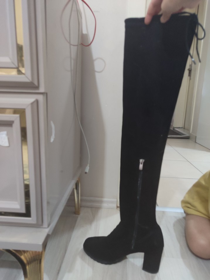 Siyah Süet Tokalı Dizüstü Kadın Çizme - Görsel 3