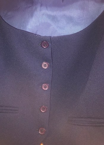 Düğmeli Lacivert Kadın Yelek - Görsel 2