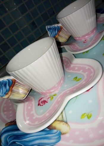 Bohem Pastel Mavi Desenli Tabak ve Fincan Seti - Görsel 2