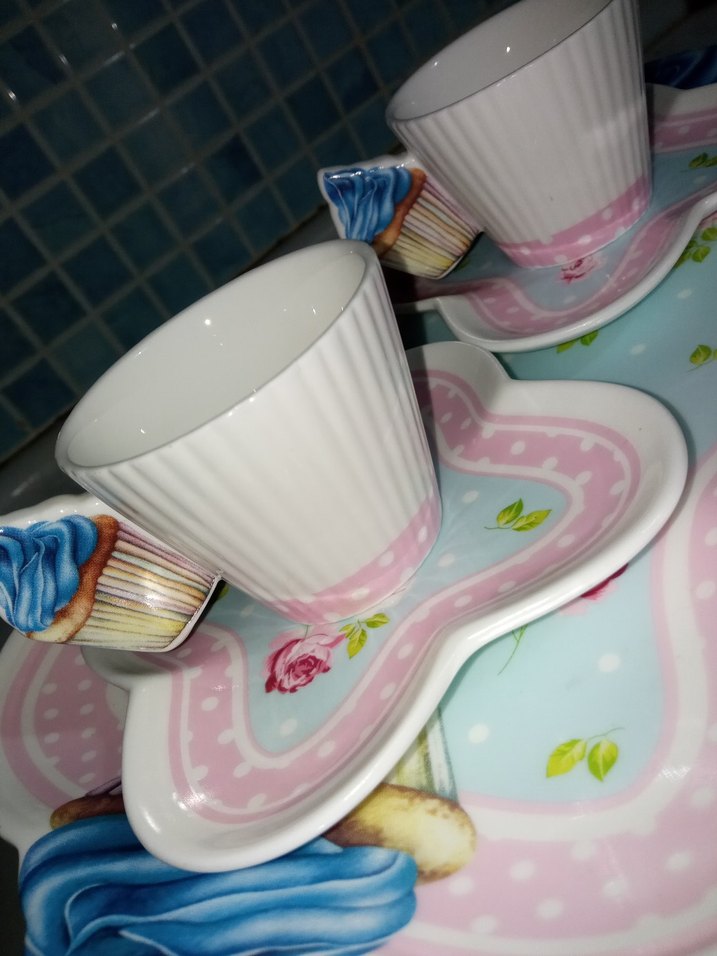 Bohem Pastel Mavi Desenli Tabak ve Fincan Seti - Görsel 2