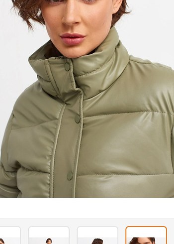 36 Beden haki Renk haki deri crop mont