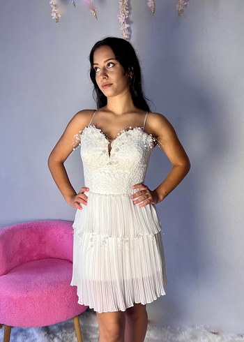 Nysa Beyaz Straplez Mini Düğün Elbisesi After Party