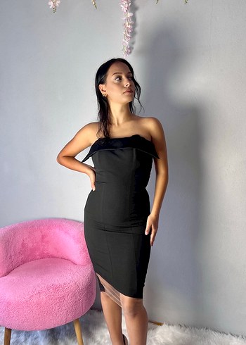 Mariel Uzun Siyah Straplez Kalem Elbise