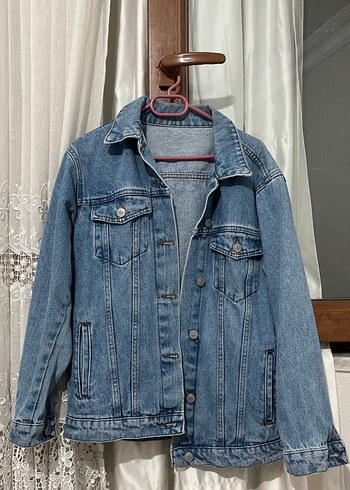 Gri Mavi Kadın Denim Ceket, Düğmeli, Salaş UYGUN FİYATLI