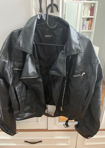 Kadın Siyah Deri Biker Ceket - Görsel 3