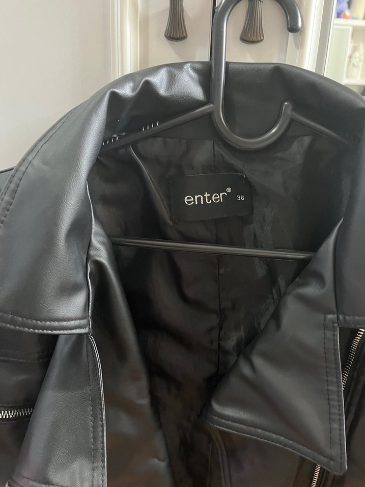 Kadın Siyah Deri Biker Ceket - Görsel 2