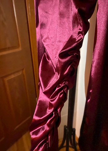 Bordo Uzun Kollu Drapeli Kadın  Elbise - Görsel 3