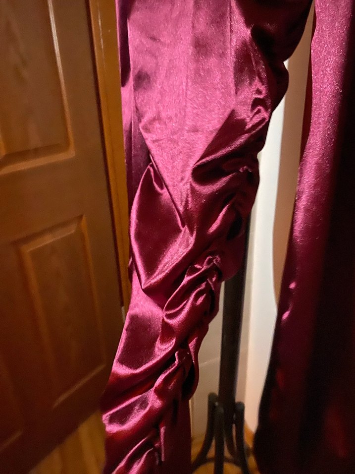 Bordo Uzun Kollu Drapeli Kadın  Elbise - Görsel 3