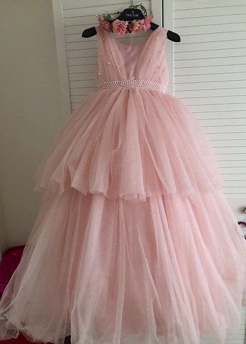 Pembe Kız Çocuk Tüllü Abiye Elbise