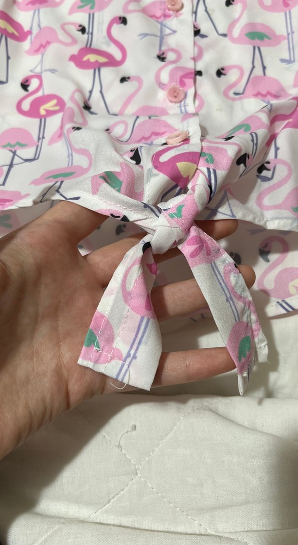 Kız Çocuk Pembe Desenli Bağlamalı Gömlek - Görsel 3