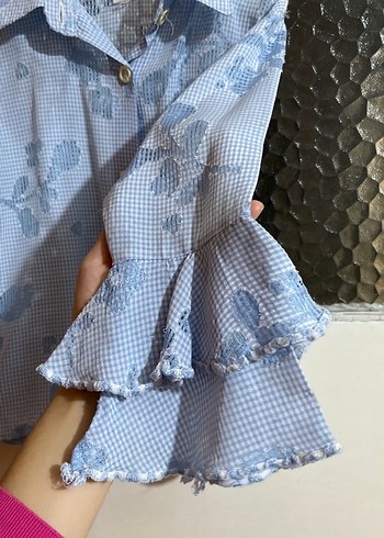 Mavi Nakışlı Gömlek - Görsel 2