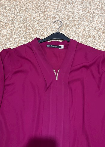 Bordo V Yaka Uzun Kollu Salaş Bluz - Görsel 2