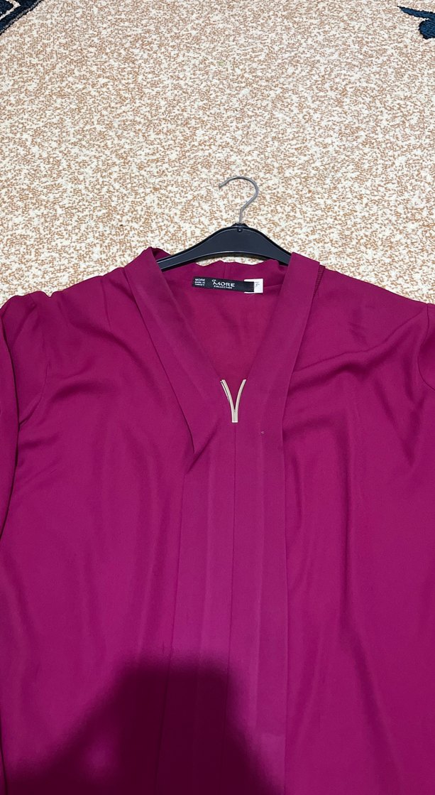 Bordo V Yaka Uzun Kollu Salaş Bluz - Görsel 2