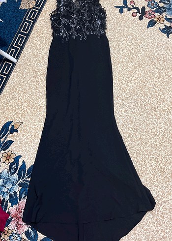 Siyah Straplez Uzun İşlemeli Abiye Elbise - Görsel 3