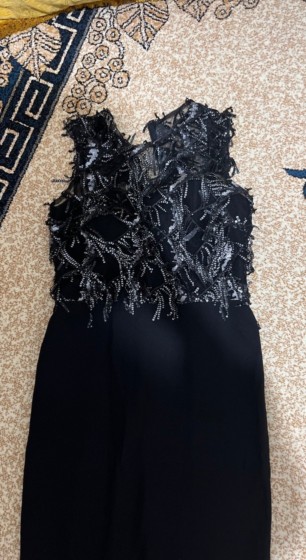 Siyah Straplez Uzun İşlemeli Abiye Elbise - Görsel 5