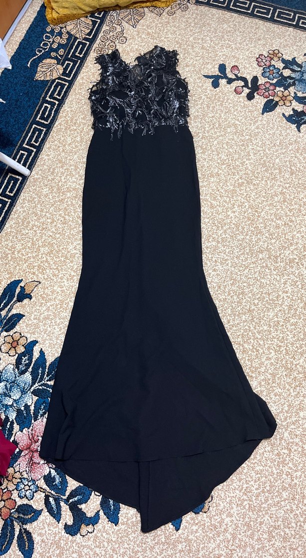 Siyah Straplez Uzun İşlemeli Abiye Elbise - Görsel 3