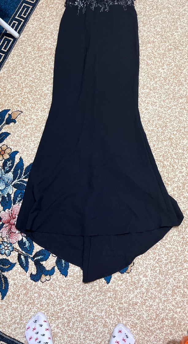 Siyah Straplez Uzun İşlemeli Abiye Elbise - Görsel 4