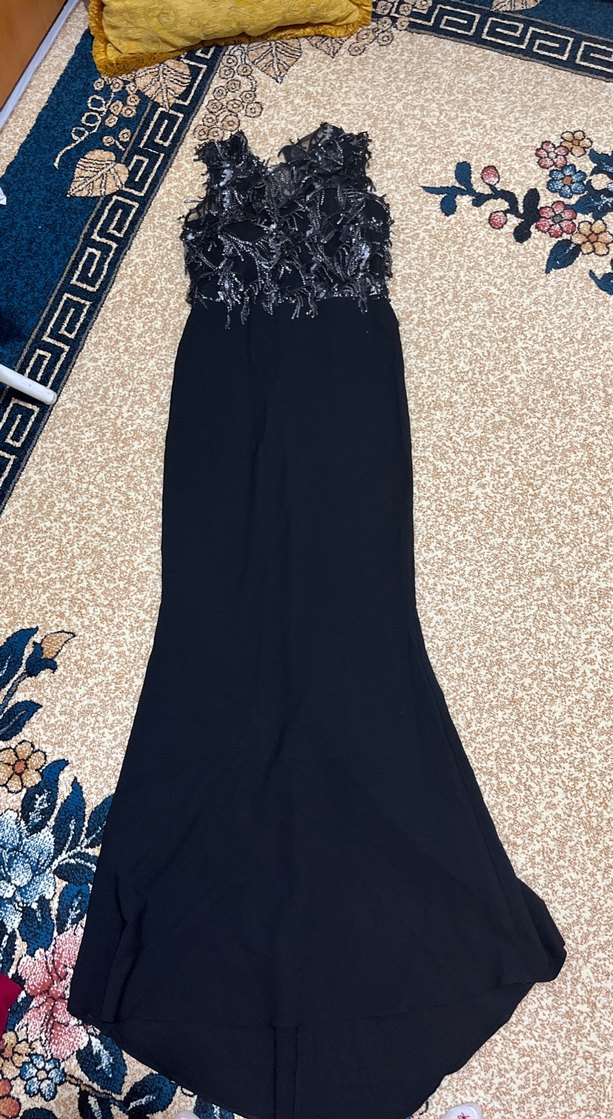 Siyah Straplez Uzun İşlemeli Abiye Elbise - Görsel 2