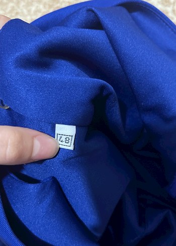 Mavi V Yakalı Uzun Drapeli Abiye Elbise - Görsel 4